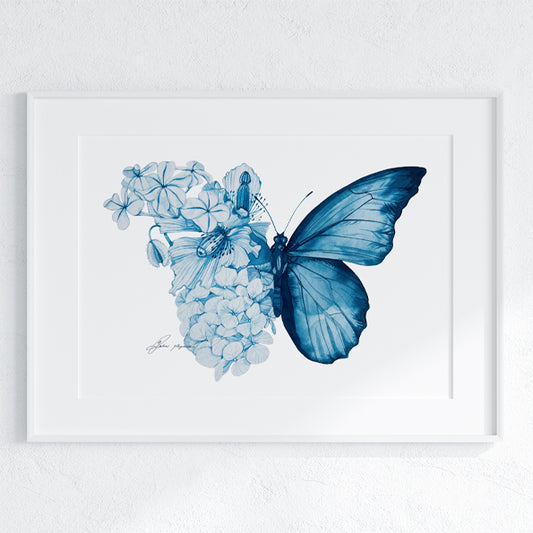 Blue butterfly watercolour print