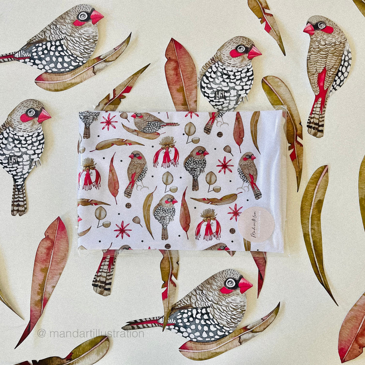Firetail finch fabric removable and reusable wall decal