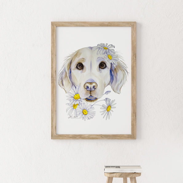 Golden puppy watercolour print