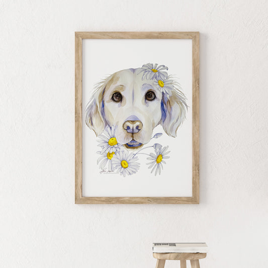 Golden puppy watercolour print