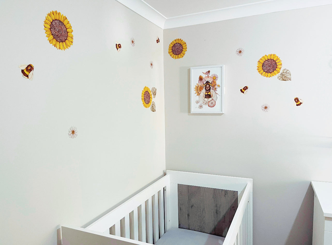 Sunflowers and bees fabric wall decal