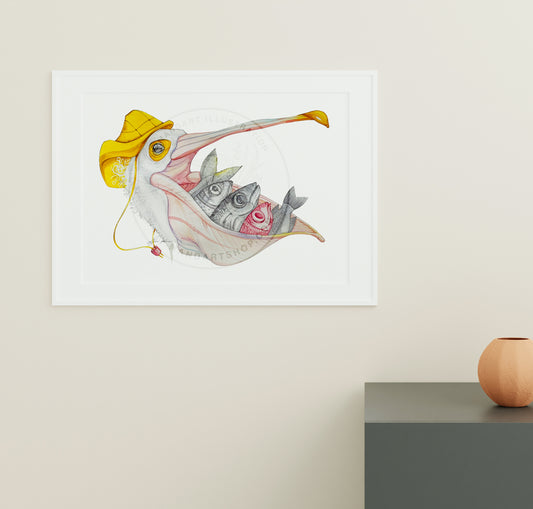 Percy the pelican watercolour illustration print