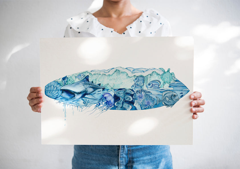 Surfboard watercolour print