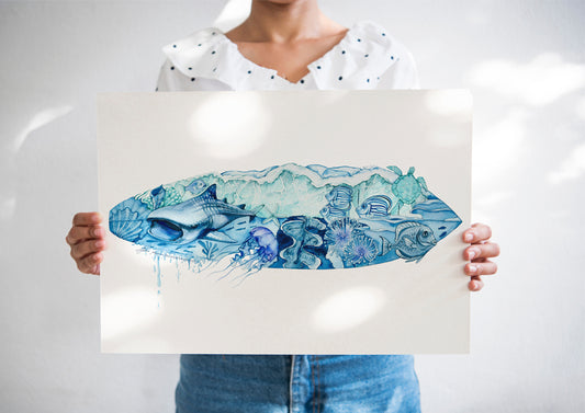 Surfboard watercolour print