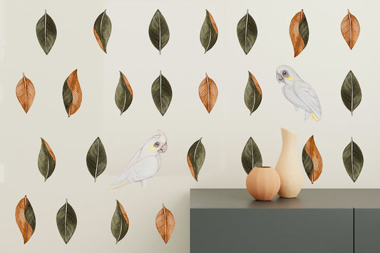White cockatoo & fig leaves wall decal
