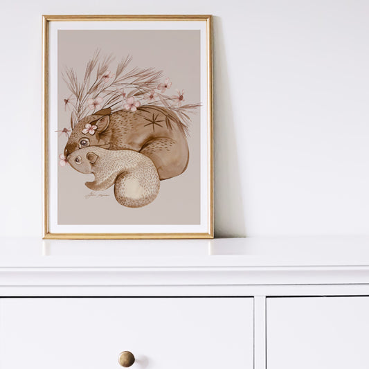 Mother wombat watercolour illustration print