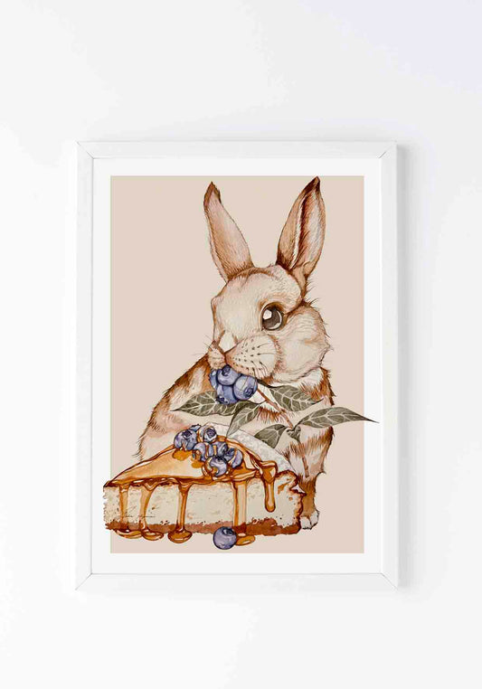 Bunny & blueberry cheesecake watercolour print
