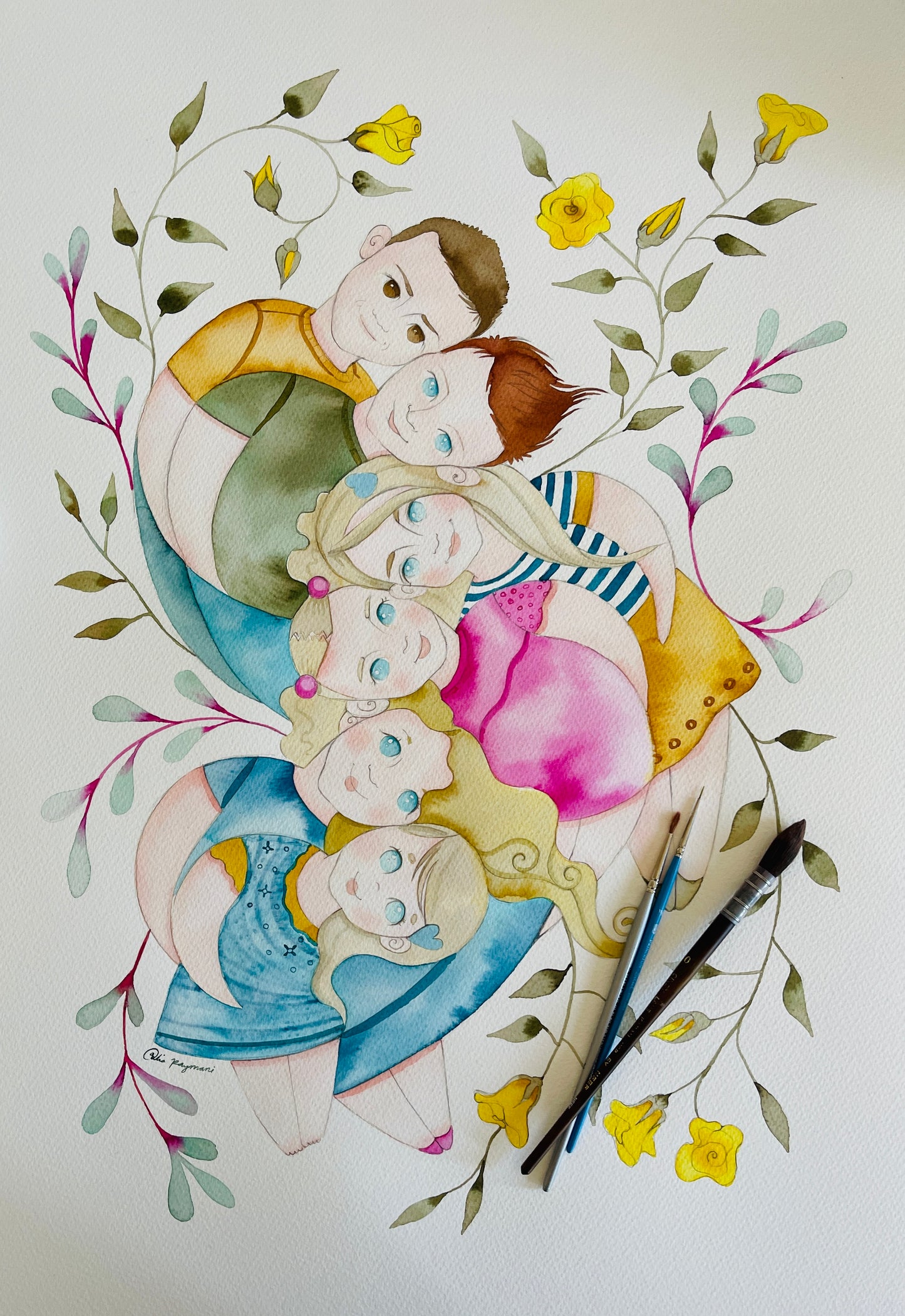 Family portrait watercolour illustration