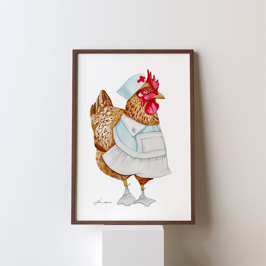 Nurse hannah chicken watercolour print