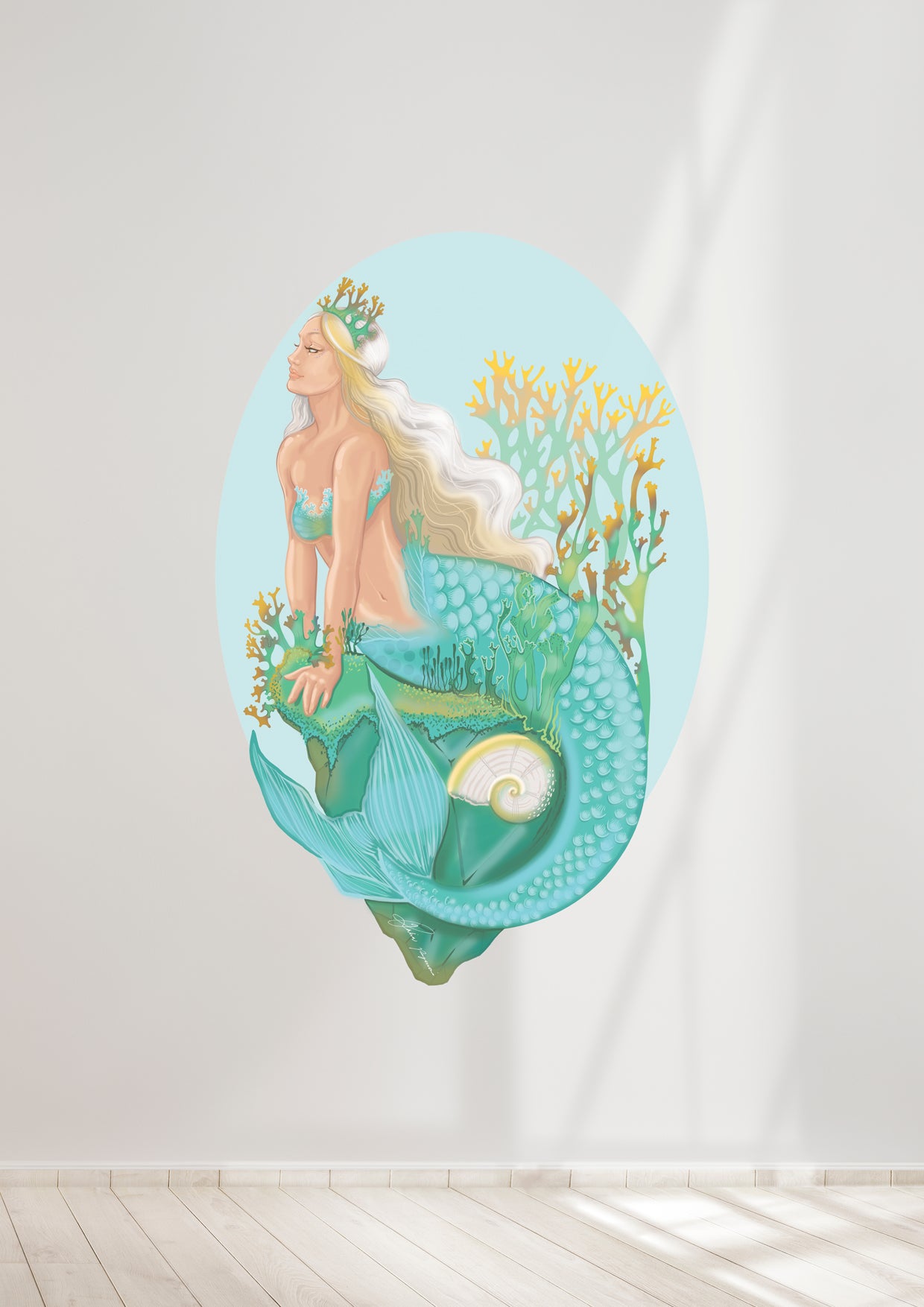 Mermaid on the rock fabric wall decal