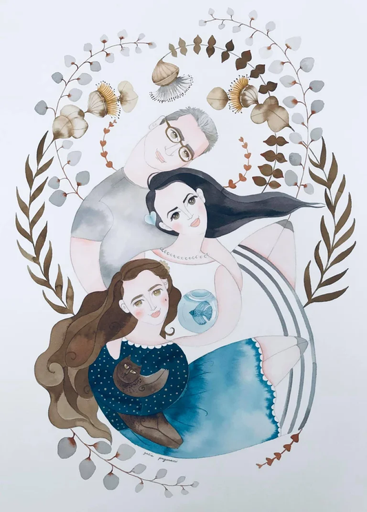 Family portrait watercolour illustration