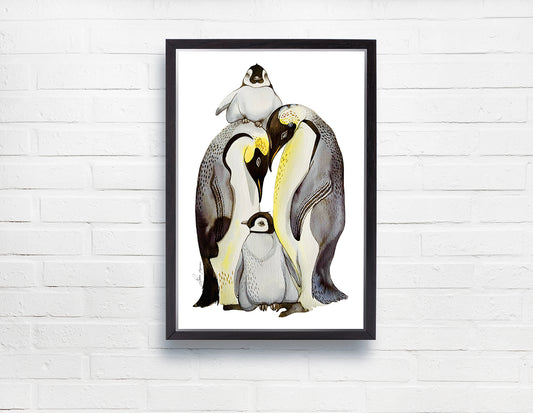 Penguin family watercolour print