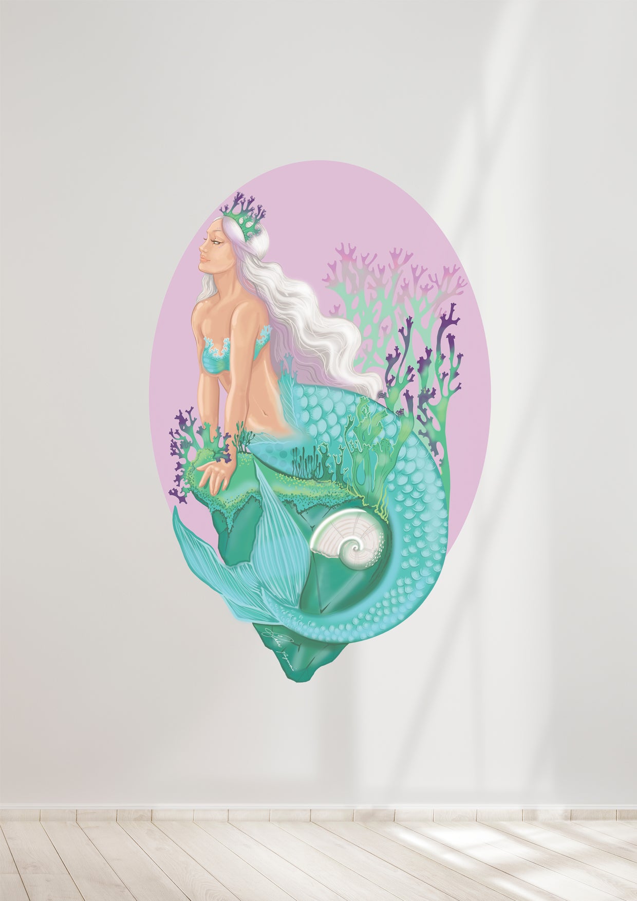 Mermaid on the rock fabric wall decal