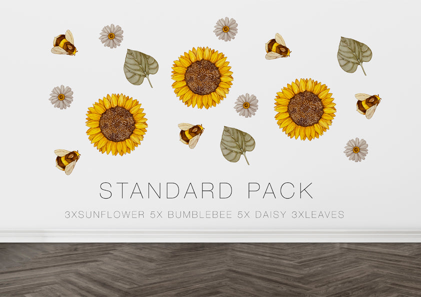 Sunflowers and bees fabric wall decal